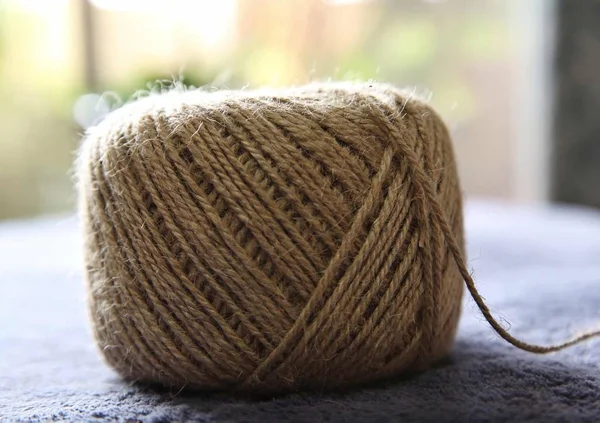 close up of a skein of jute rope