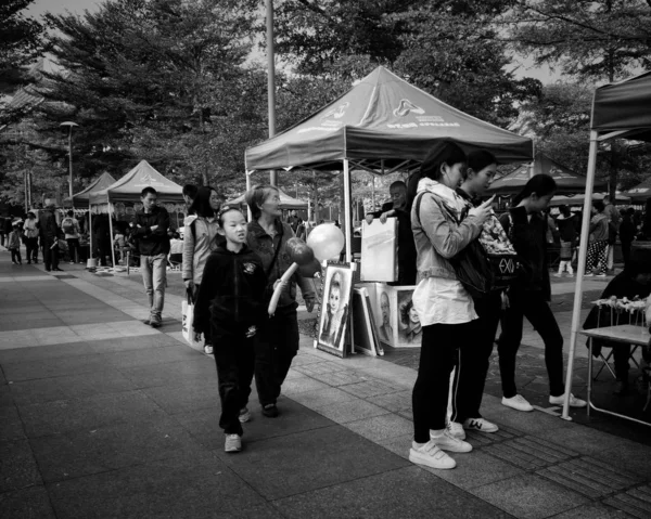 Foto Blanco Negro Calle Año Nuevo Chino — Foto de Stock