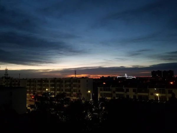 Vista Nocturna Ciudad Del Edificio Industrial Más Famoso Por Noche — Foto de Stock