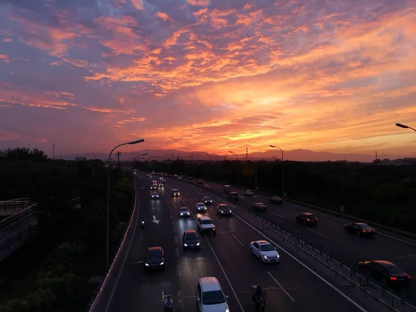 Tráfico Ciudad Atardecer — Foto de Stock