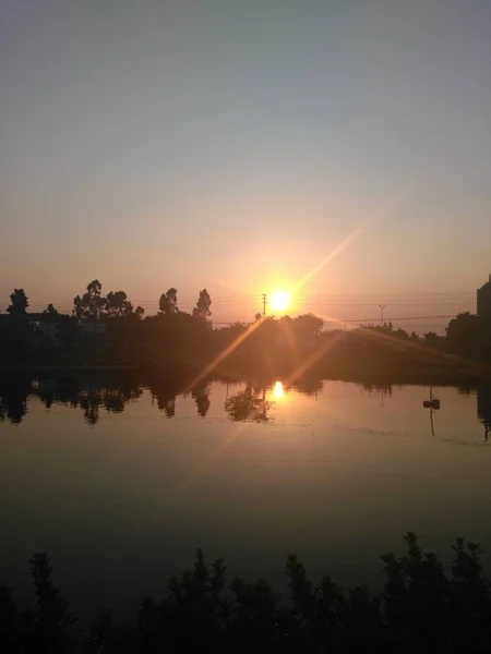 Tramonto Sul Lago Mattino — Foto Stock