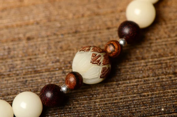 Wooden Rosary Beads Brown Background — Stock Photo, Image