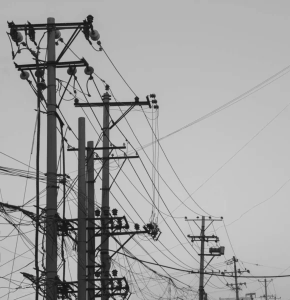 Linhas Eléctricas Alta Tensão Transmissão Electricidade — Fotografia de Stock