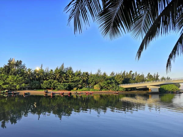 Hermoso Paisaje Tropical Con Palmeras Cielo Azul — Foto de Stock