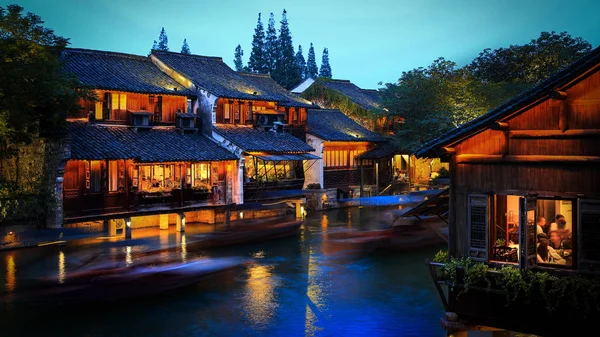 traditional dutch houses in the night