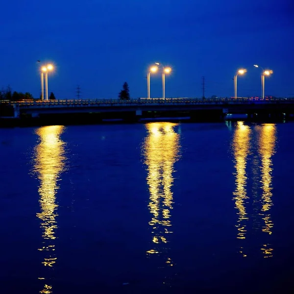 Vista Nocturna Ciudad Riga Con Hambre — Foto de Stock