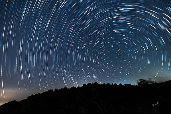 Nachtlandschaft Mit Einem Baum Und Vielen Sternen — Stockfoto