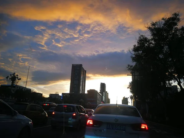 Puesta Sol Ciudad Bangkok — Foto de Stock