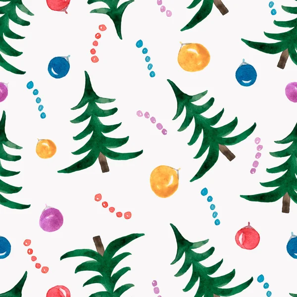 Padrão Bolas Decoração Corrente Lâmpada Decorado Árvore Natal Para Cartão — Fotografia de Stock