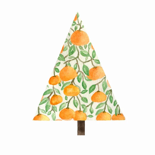 Arbre Noël Aux Oranges Croquis Pour Carte Vœux Affiche Festive — Photo