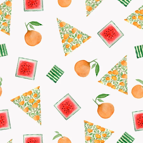 Patrón Árbol Navidad Con Naranjas Sandía Boceto Para Tarjeta Felicitación —  Fotos de Stock