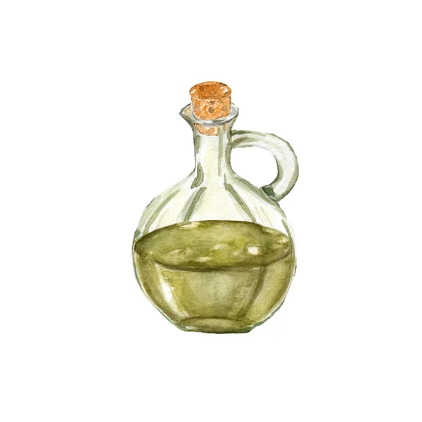 Bouteille Aquarelle Olive Objets Isolés Sur Fond Blanc — Photo