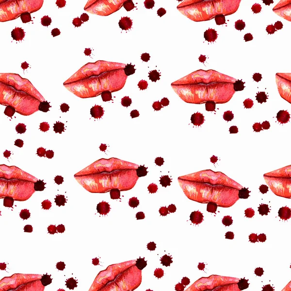 화려한 사랑 키스 빨간 입술 입술 원활한 패턴 연인 발렌타인 키스 — 스톡 사진