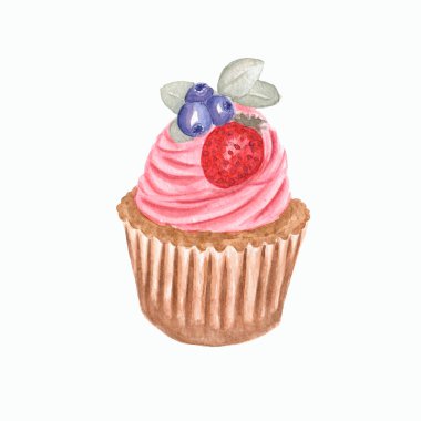 suluboya fincan kek, suluboya çizimi, izole üzerinde beyaz ver. Doğum günü davetiyeleri ve kartları, tasarım, vb. için mükemmel.