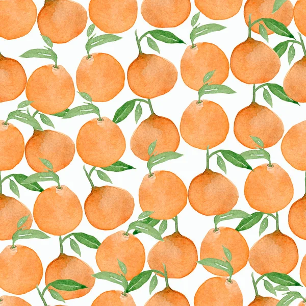 Fondo Acuarela Sin Costuras Con Naranjas Mandarinas Ilustración Acuarela Mano —  Fotos de Stock