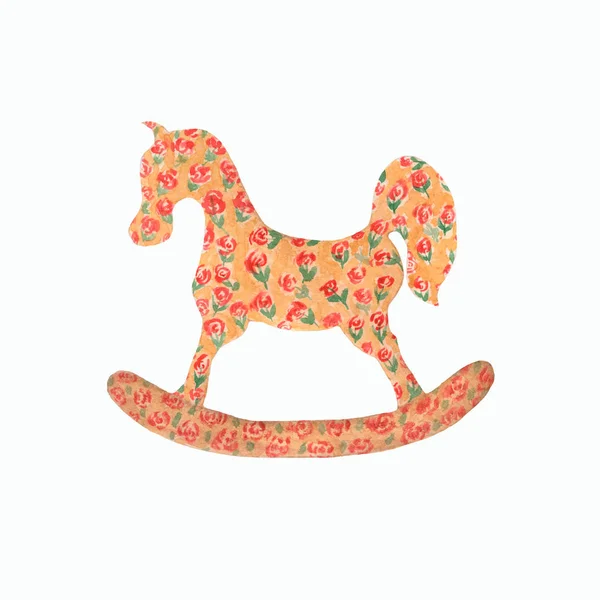 Watercolor   rocking horse . children\'s illustrations in a watercolor style. Accessories and toys,textile, cards for children\'s parties, for your design.