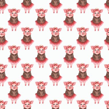 Beyaz arka plan üzerinde izole suluboya şirin domuz karakter kümesi. Küçük domuz illüstrasyonlar kağıdı yapım, Doğum günü davetiyeleri ve bebek kreş tasarımı için mükemmel karikatür