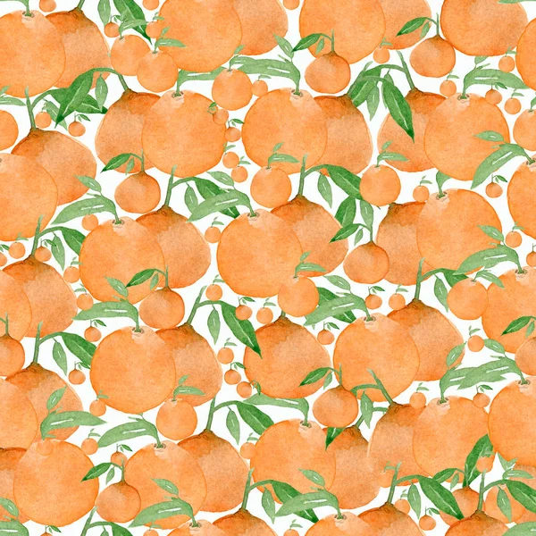 Fondo Acuarela Sin Costuras Con Naranjas Mandarinas Ilustración Acuarela Mano —  Fotos de Stock