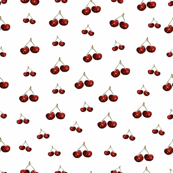 Cherries fruit seamless pattern. illustration of red cherries set pattern isolated on white background.Watercolor hand drawn illustration for your design.