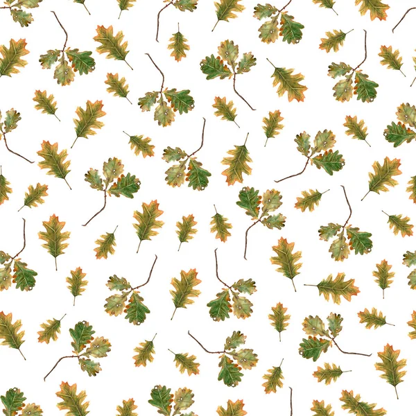 Watercolor Seamless Pattern Autumn Leaves White Background Hand Drawn Illustration — Stock Photo, Image