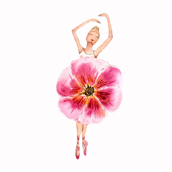 Ballerina Dansande Flicka Akvarell Målning Illustration Isolerade Vit Bakgrund Rosa — Stockfoto