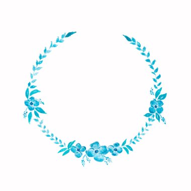Suluboya çerçeve çiçek. Arka plan ile narin çiçekler. Mavi çiçekli çerçeve suluboya çiçek. Mükemmel düğün davetiyeleri, Bloglar, şablon kartı, Doğum günü, logolar gelin vb tebrik bebek kartlar için