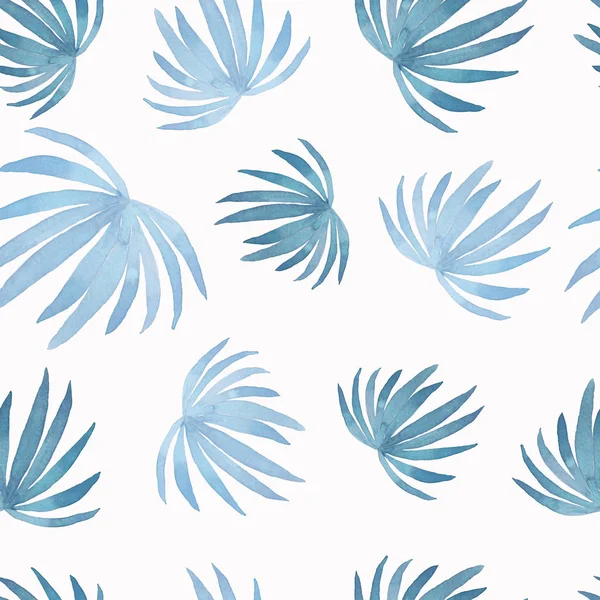 Aquarell Abstraktes Muster Der Malerei Kokospalmenblatt Blaue Blätter Isoliert Auf — Stockfoto