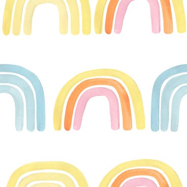 Suluboya Renkli Gökkuşağı Kusursuz Desen, Hassas El Boyalı Gökkuşağı Yazısı, Kağıdı tekrar eden Çocuklar
