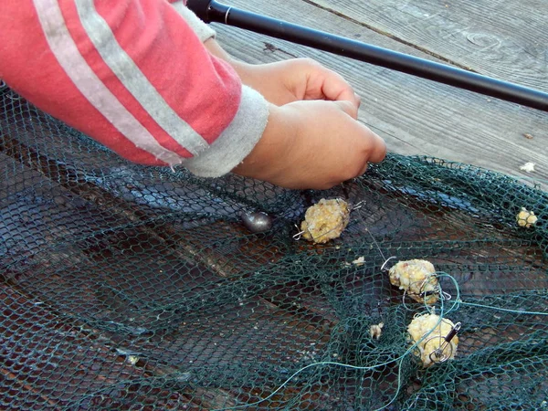 Aparejos Pesca Para Cañas Pescar Flotadores Redes Pesca — Foto de Stock