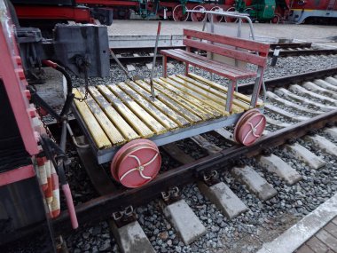 Trolley for railway locomotive, wagons in the train 