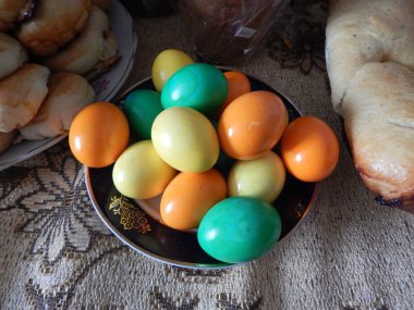 Easter painted eggs on a plate