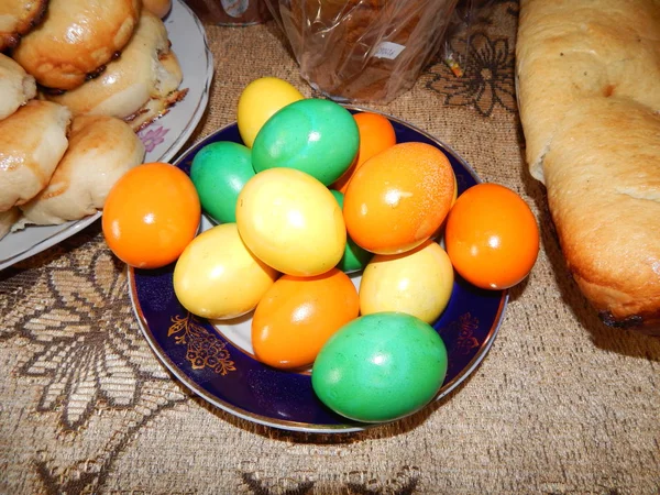 Easter painted eggs on a plate