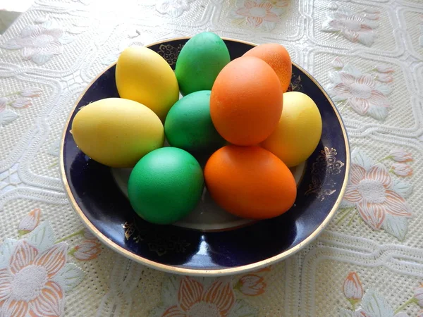 Easter Painted Eggs Plate Stock Image