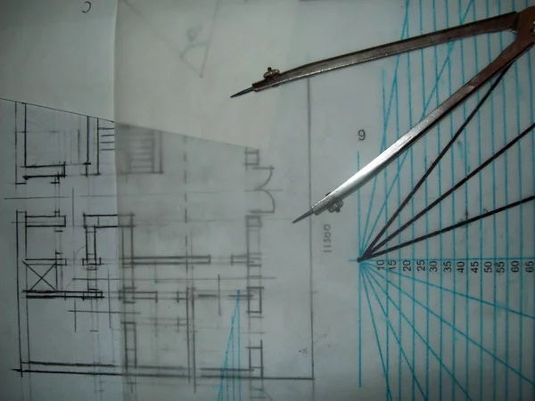紙の上の建築図面 — ストック写真