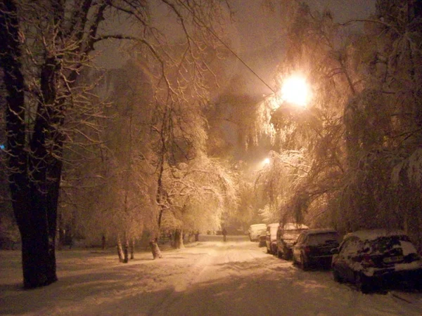 Zimní Sníh Městě Sníh Večer — Stock fotografie