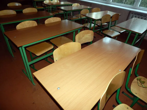 Interior School Desks Classroom — Stock Photo, Image