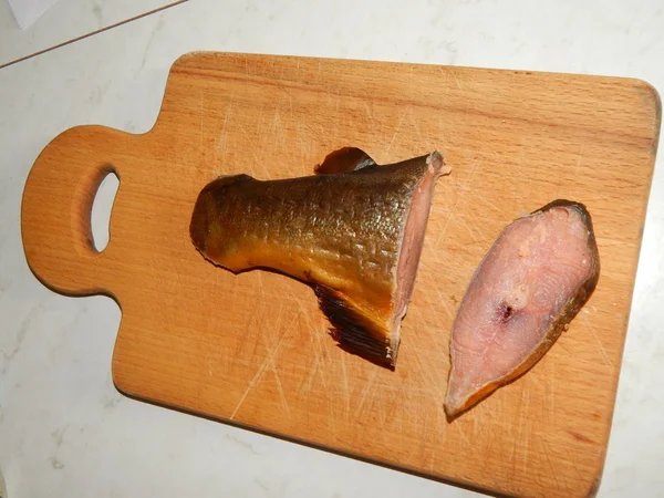 Smoked Fish Cutting Board Cooking — Stock Photo, Image