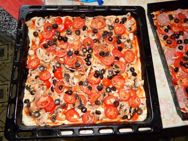 Cottura Pizza Passo Passo Ricetta Con Ingredienti — Foto Stock