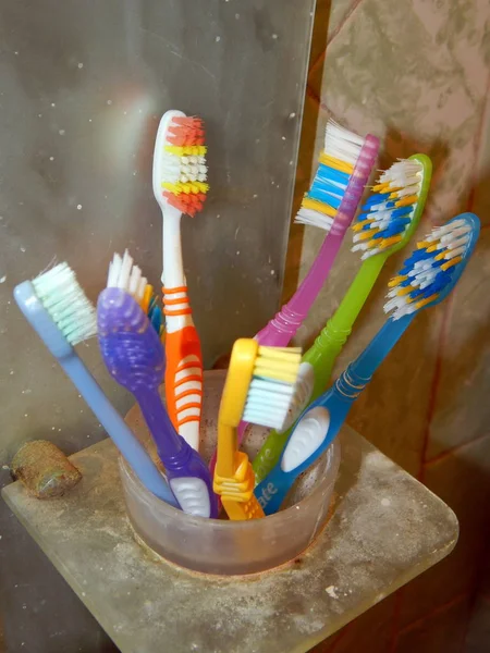Bathroom Accessories Hygiene Toothbrushes — Stock Photo, Image
