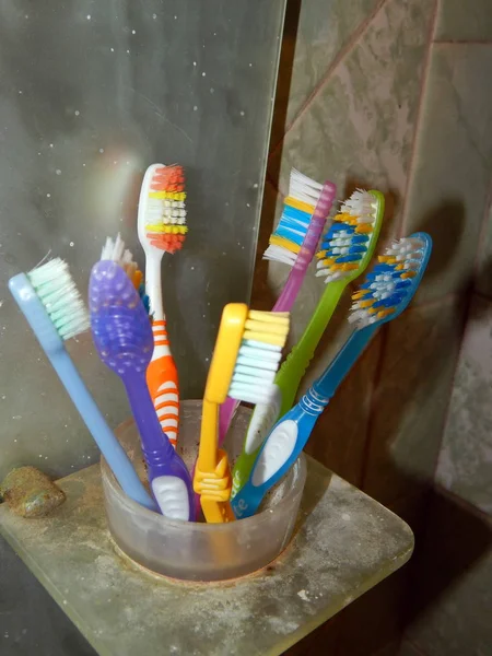 Bathroom Accessories Hygiene Toothbrushes — Stock Photo, Image