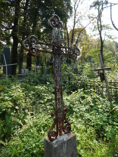 Кресты Кладбищах Заборах — стоковое фото