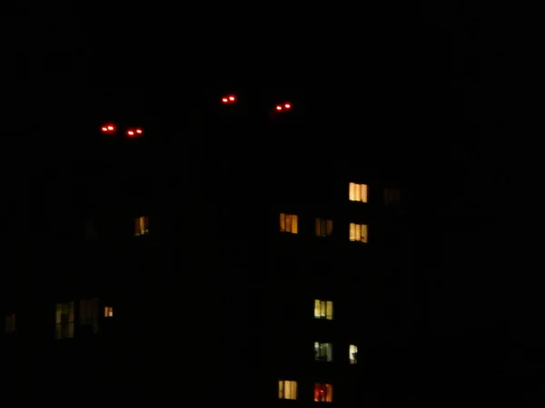 Natten Landskap Fasader Och Fönster Hus Staden — Stockfoto
