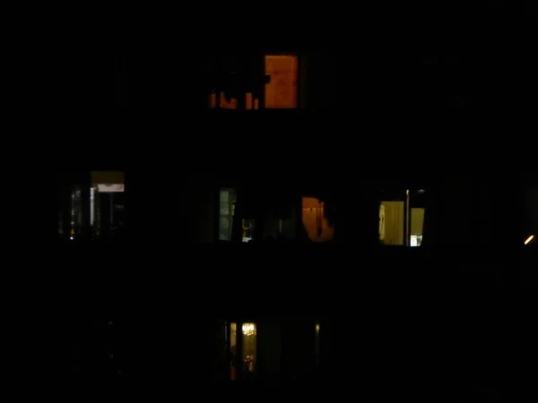 Éjszaka Táj Homlokzatok Windows Házak Város — Stock Fotó