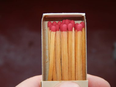 Set of wooden matches with a head of sulfur in a box