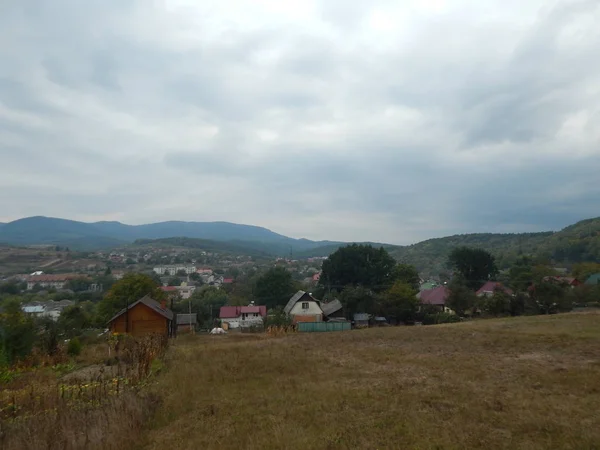 Bergpanorama Landschap Gebouwen — Stockfoto