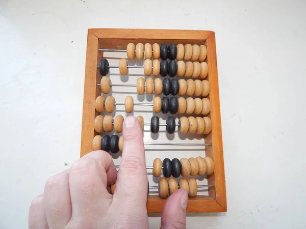 Manual mechanical abacus for accounting and financial calculatio — Stock Photo, Image