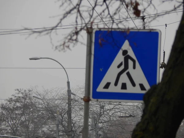 Дорожні Знаки Вказують Напрямок Руху Автомобілів Пішоходів — стокове фото