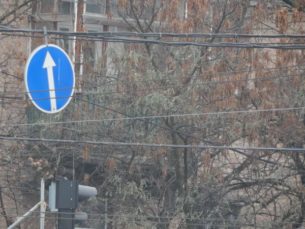 車や歩行者の移動方向を示す道路標識 — ストック写真