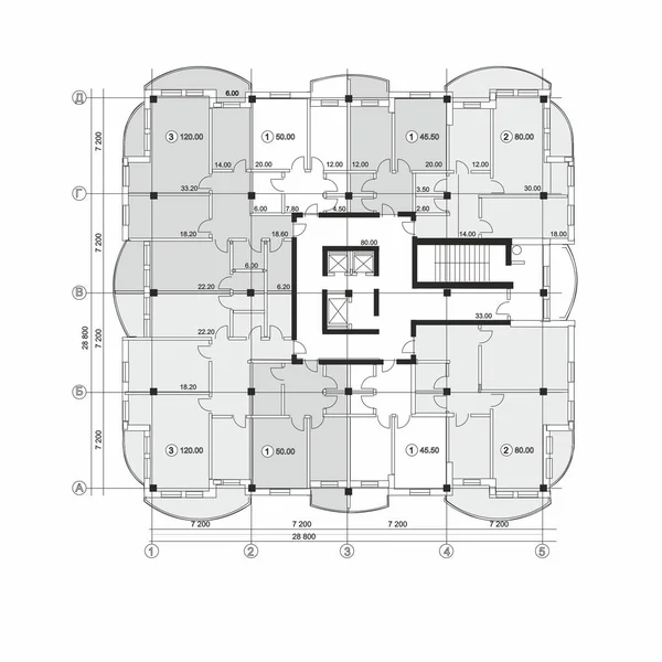 Sekcja Plan Wielopiętrowego Budynku Apartament — Wektor stockowy