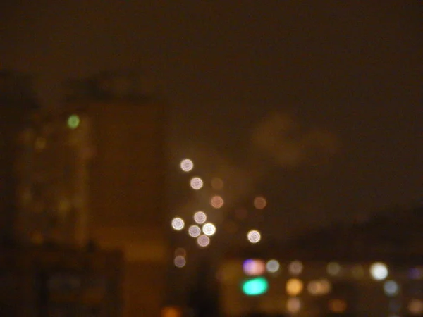 Fuegos Artificiales Año Nuevo Sobre Ciudad Por Noche — Foto de Stock